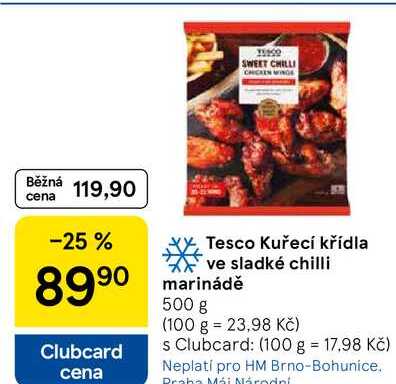 Tesco Kuřecí křídla ve sladké chilli marinádě, 500 g