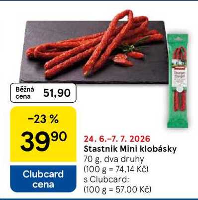 Stastnik Mini klobásky, 70 g, dva druhy