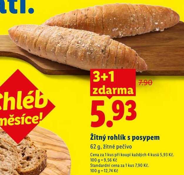 Žitný rohlík s posypem, 62 g