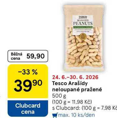Tesco Arašídy neloupané pražené, 500 g