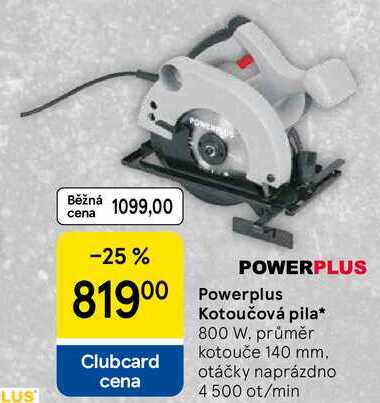 Powerplus Kotoučová pila, 800 W. průměr kotouče 140 mm. otáčky naprázdno 4 500 ot/min