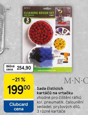 Sada čisticích kartáčů na vrtačku, vhodné pro čištění ráfků kol, pneumatik. čalounění sedadel, pryžových dílů. 3 různé kartáče 