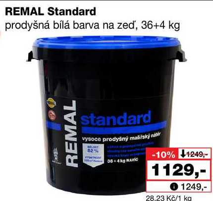 REMAL Standard prodyšná bílá barva na zeď, 36+4 kg 