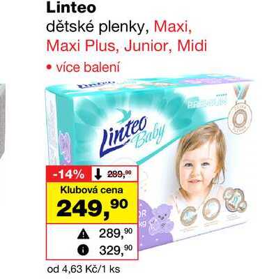 Linteo dětské plenky, Maxi, Maxi Plus, Junior, Midi