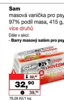 Sam masová vanička pro psy 97% podíl masa, 415 g