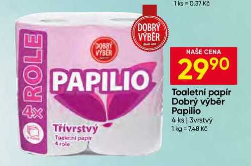 Toaletni papír Dobrý výběr Papilio 4 ks 3vrstvý 