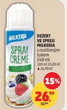 DEZERT VE SPREJI MILKERIA s rostlinným tukem, 248 ml