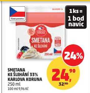 SMETANA KE ŠLEHÁNÍ 33% KARLOVA KORUNA, 250 ml