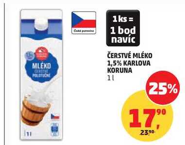 ČERSTVÉ MLÉKO 1,5% KARLOVA KORUNA, 1 l