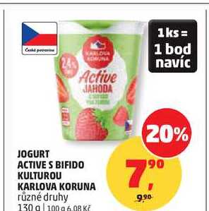 JOGURT ACTIVE S BIFIDO KULTUROU KARLOVA KORUNA různé druhy, 130 g