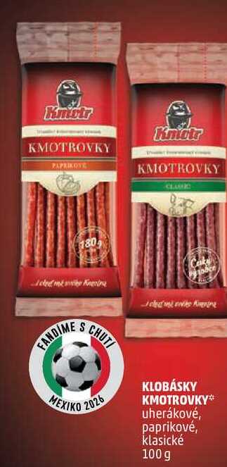 KLOBÁSKY KMOTROVKY uherákové, paprikové, klasické, 100 g