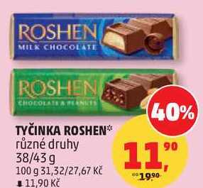 TYČINKA ROSHEN různé druhy, 38/43 g  v akci