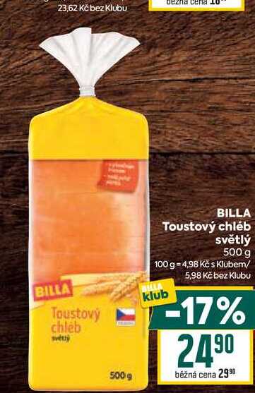 BILLA Toustový chléb světlý 500 g