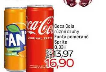 Coca Cola různé druhy Fanta pomeranč Sprite 0,33l