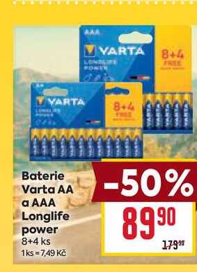 Baterie Varta AA a AAA Longlife power 8+4 ks