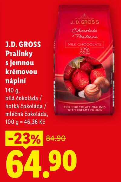 J.D. GROSS Pralinky s jemnou krémovou náplní, 140 g
