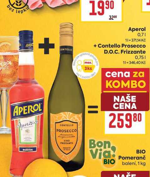 Aperol 0,7l+ Contello Prosecco D.O.C. Frizzante 0,75l