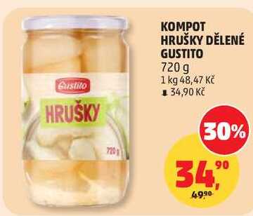 KOMPOT HRUŠKY DĚLENÉ GUSTITO, 720 g  