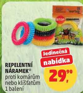 REPELENTNÍ NÁRAMEK proti komárům nebo klíšťatům, 1 balení