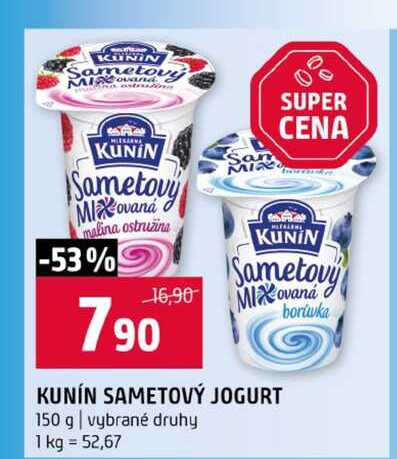 KUNÍN SAMETOVÝ JOGURT 150 g vybrané druhy
