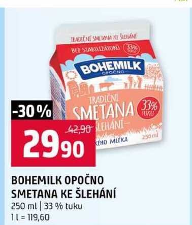 BOHEMILK OPOČNO SMETANA KE ŠLEHÁNÍ 250 ml 33% tuku