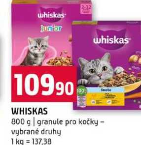 WHISKAS 800 g granule pro kočky vybrané druhy