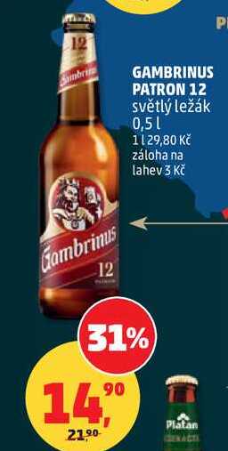 GAMBRINUS PATRON 12 světlý ležák, 0,5 l