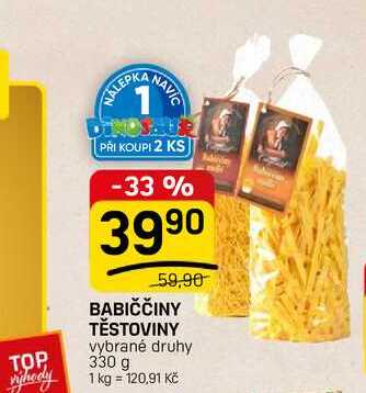 BABIČČINY TĚSTOVINY vybrané druhy 330 g