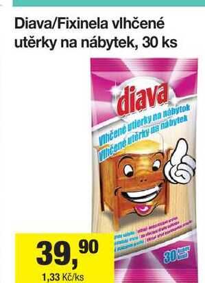 Diava/Fixinela vlhčené utěrky na nábytek, 30 ks