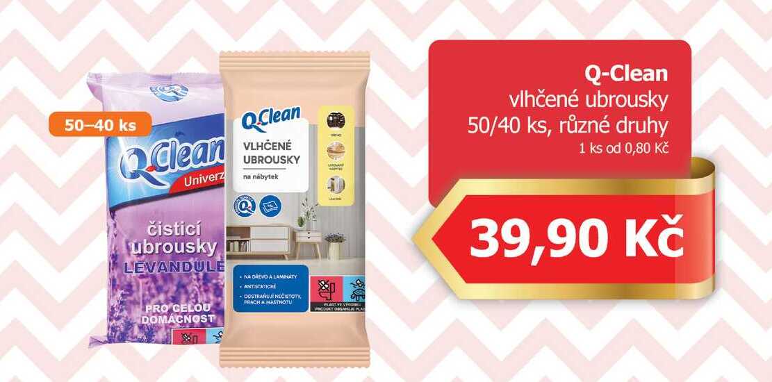 Q-Clean vlhčené ubrousky 50/40 ks, různé druhy 