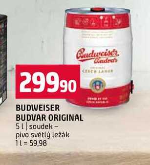 BUDVAR ORIGINAL 5l soudek pivo světlý ležák 