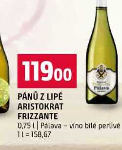 PÁNŮ Z LIPÉ ARISTOKRAT FRIZZANTE Palava 0,75l Pálava víno bílé perlivé 