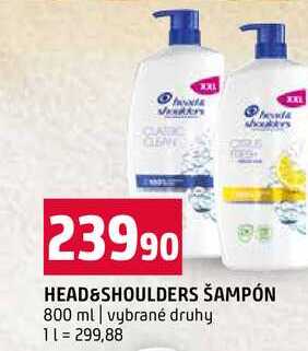 HEAD&SHOULDERS ŠAMPÓN 800 ml vybrané druhy