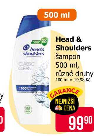 Head & Shoulders Šampon 500ml, vybrané druhy
