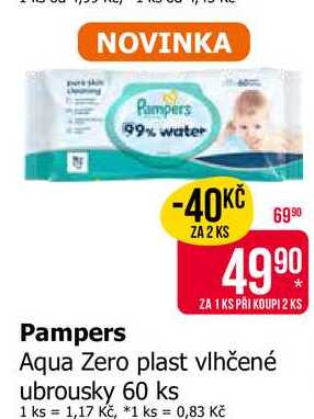 Pampers Aqua Zero plast vlhčené ubrousky 60 ks
