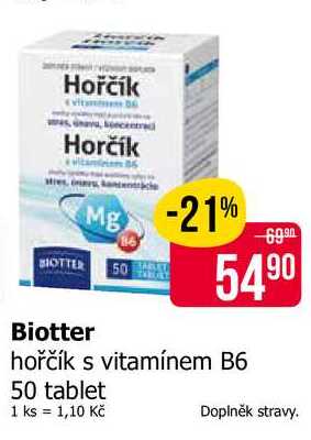 Biotter hořčík s vitamínem B6 50 tablet