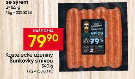 Kostelecké uzeniny Šunkovky s nivou 340 g