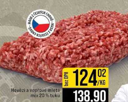 Hovězi a vepřové mlete mix 20% tuku 1kg