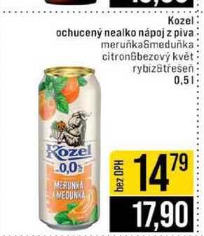 Kozel ochucený nealko nápoj z piva meruňka&meduňka citron bezový květ rybiz&třešeň 0,5l