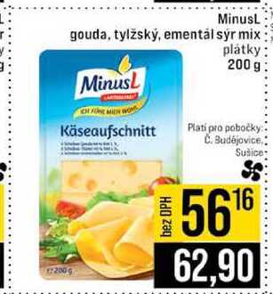 MinusL gouda, tylžský, emental sýr mix Minusl plátky 200 g 