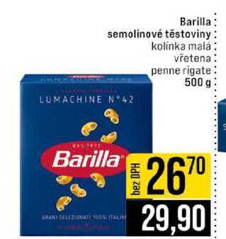 Barilla semolinové těstoviny kolinka mala vřetena penne rigate 500 g