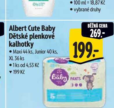  Albert Cute Baby Dětské plenkové kalhotky Maxi 44 ks, Junior 40 ks, XL 36 ks 