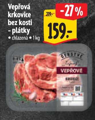 Vepřová krkovice bez kosti - plátky, 1 kg 