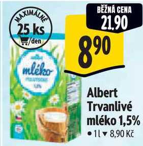 Albert Trvanlivé mléko 1,5%, 1 l  
