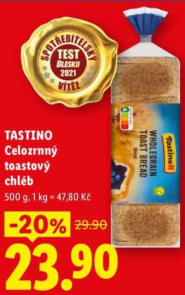 TASTINO Celozrnný toastový chléb, 500 g
