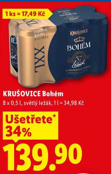 KRUŠOVICE Bohém, 8x 0,5 l