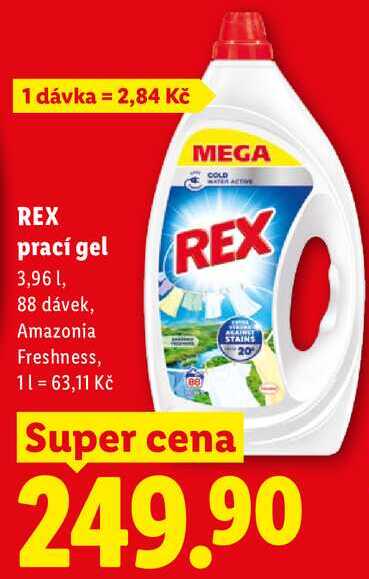 REX prací gel, 3,96 l/88 PD