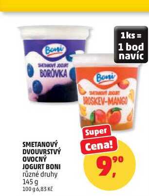 SMETANOVÝ DVOUVRSTVÝ OVOCNÝ JOGURT BONI 145g