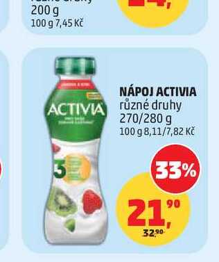 NÁPOJ ACTIVIA ACTIVIA různé druhy 270/280 g