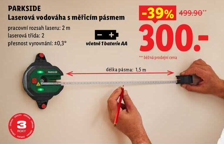 PARKSIDE Laserová vodováha s měřicím pásmem 